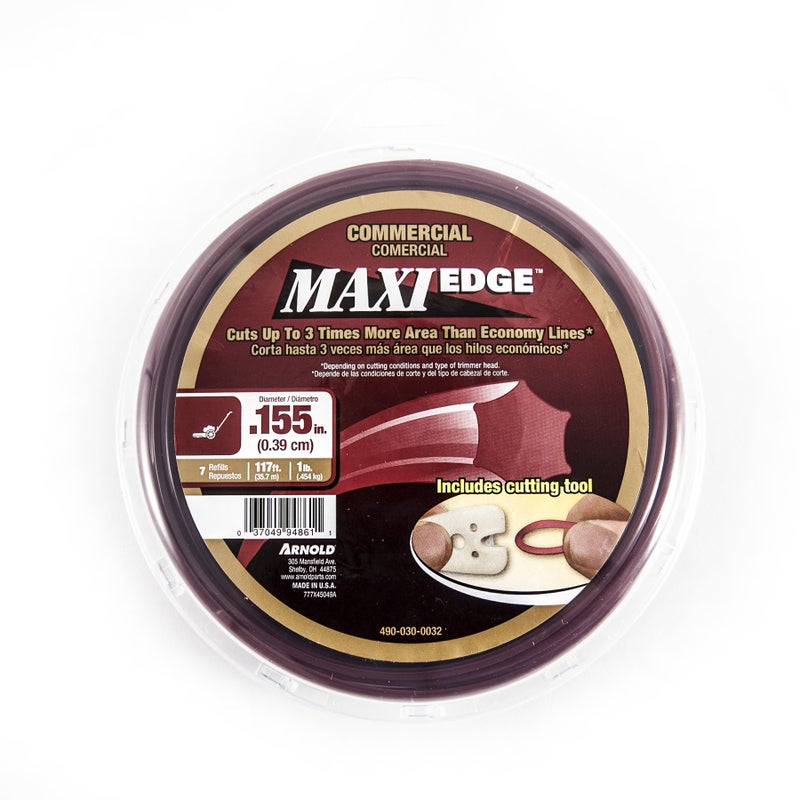 Arnold 490-030-0032 Maxi-Edge Commercial Grade String Trimmer Line with Cutting Tool, Universal Fit, 7 Refills, .155-Inch x 117-Feet - Image 1